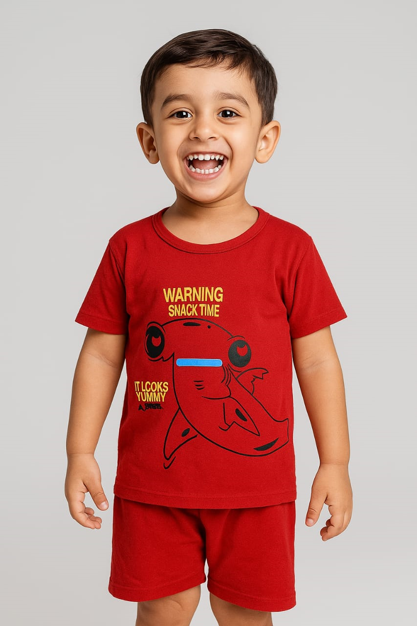 Soft Cotton Jersey T-Shirt & Shorts Set for Kids - Red Frog