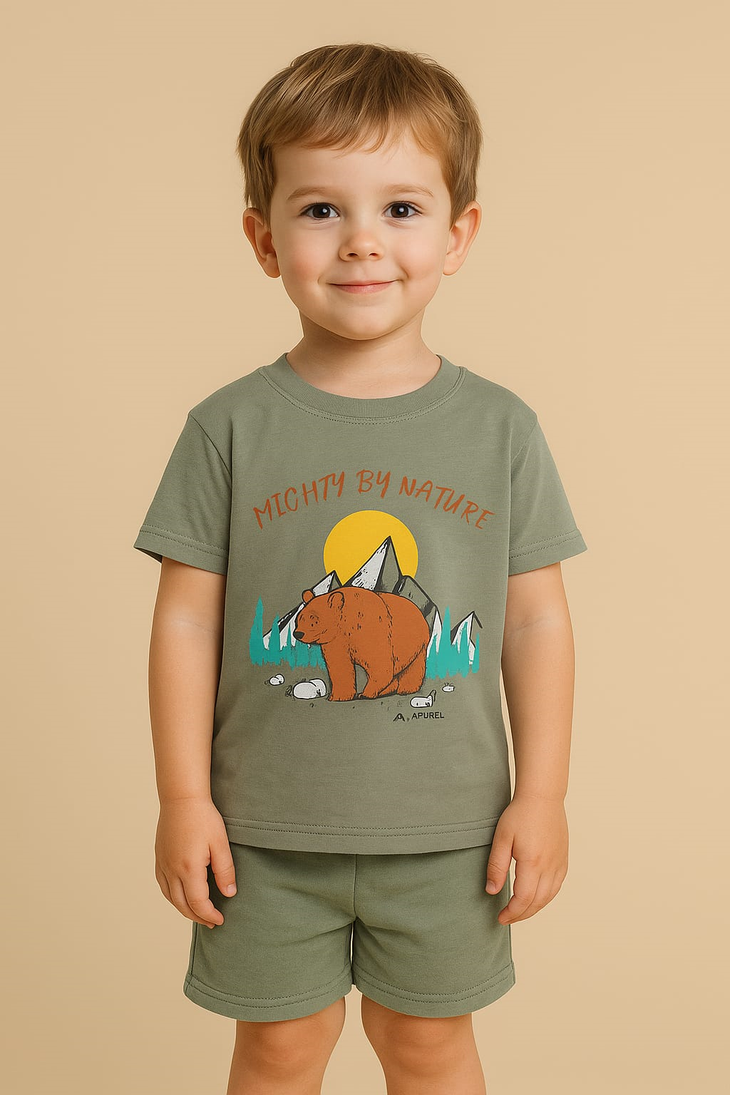 Soft Cotton Jersey T-Shirt & Shorts Set for Kids - Mighty Bear