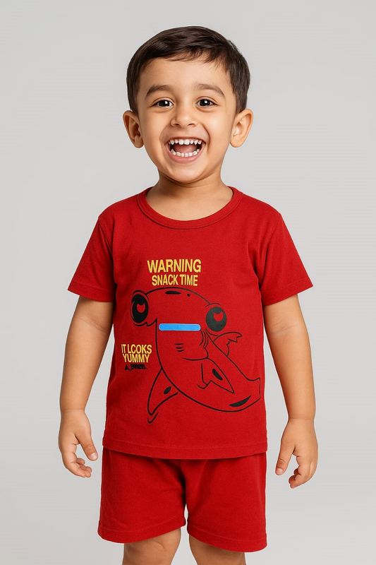 Soft Cotton Jersey T-Shirt & Shorts Set for Kids - Red Frog